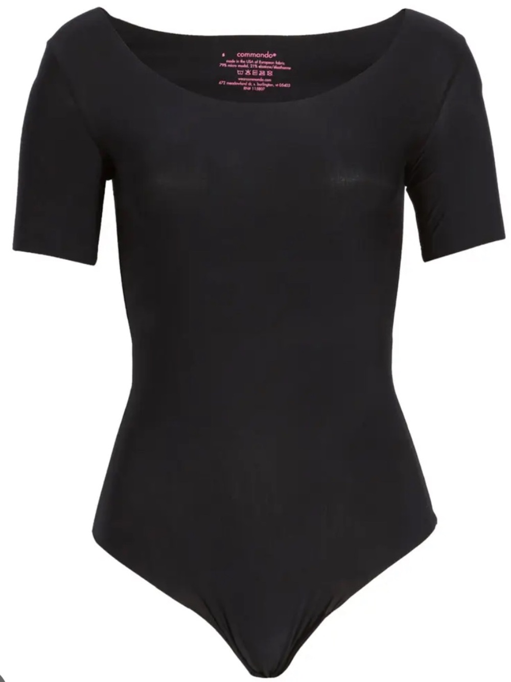 Commando Black Butter Scoop Neck Bodysuit Short Sleeves Small